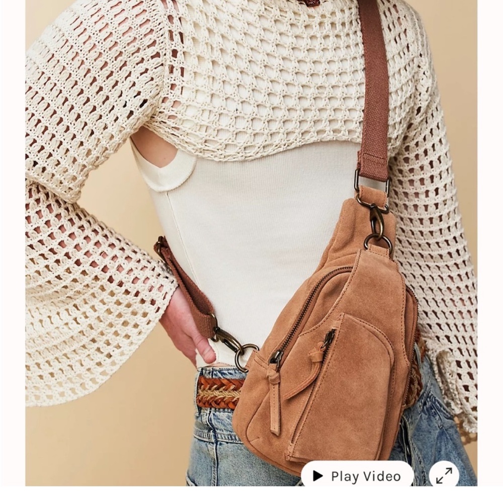 Free People Suede Hudson Sling Bag Tan Pirate Gold